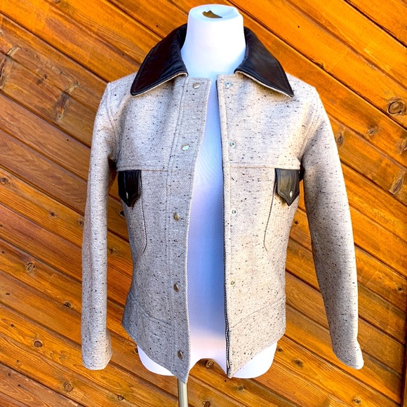 Roffe Vintage Ski Blazer Jacket Tweed Leather Size Large - Picture 2 of 12